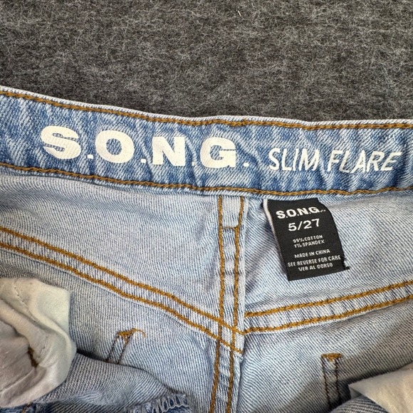 S.O.N.G. Slim Flare Jeans Women 5/27 Light Wash Rhinestone Slit Hem - Picture 6 of 15